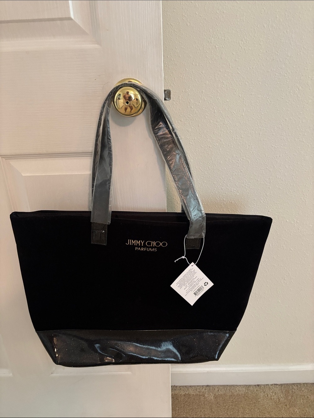 Jimmy Choo Black Velvet & Patent Trim Tote